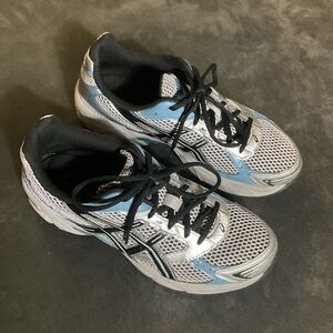 Asics Silver and Light Blue Athletic Shoes